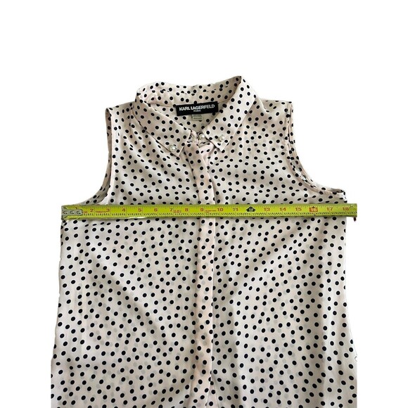 KARL LAGERFELD PARIS Blouse Sz XS Gorgeous Pink Black Polka Dot Pearl Buttons - Picture 4 of 5